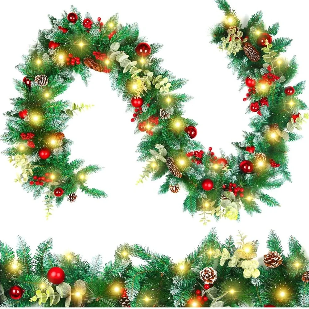 Festive Green and Red LED Holiday Garland - Unbranded